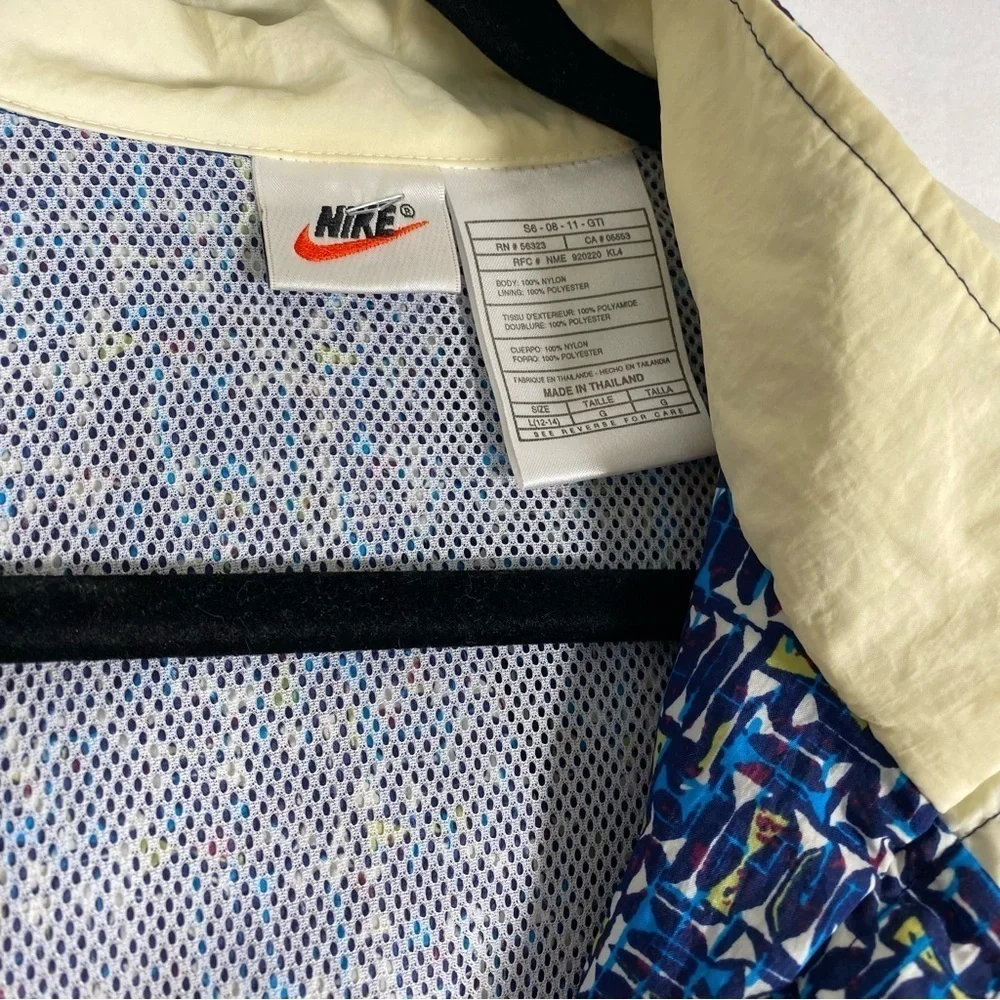 Nike Vintage Blue Patterned y2k Windbreaker Anorak Jacket Hood size Large